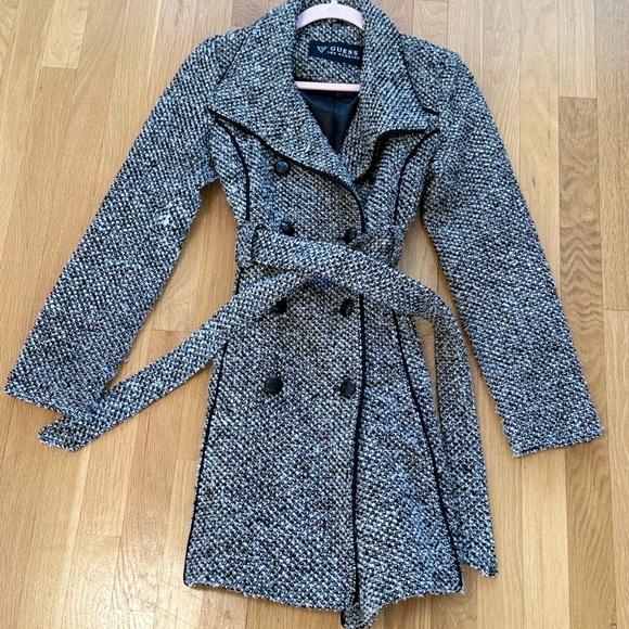 Guess Women's Black and White Tweed Trench Coat - Picture 4 of 12